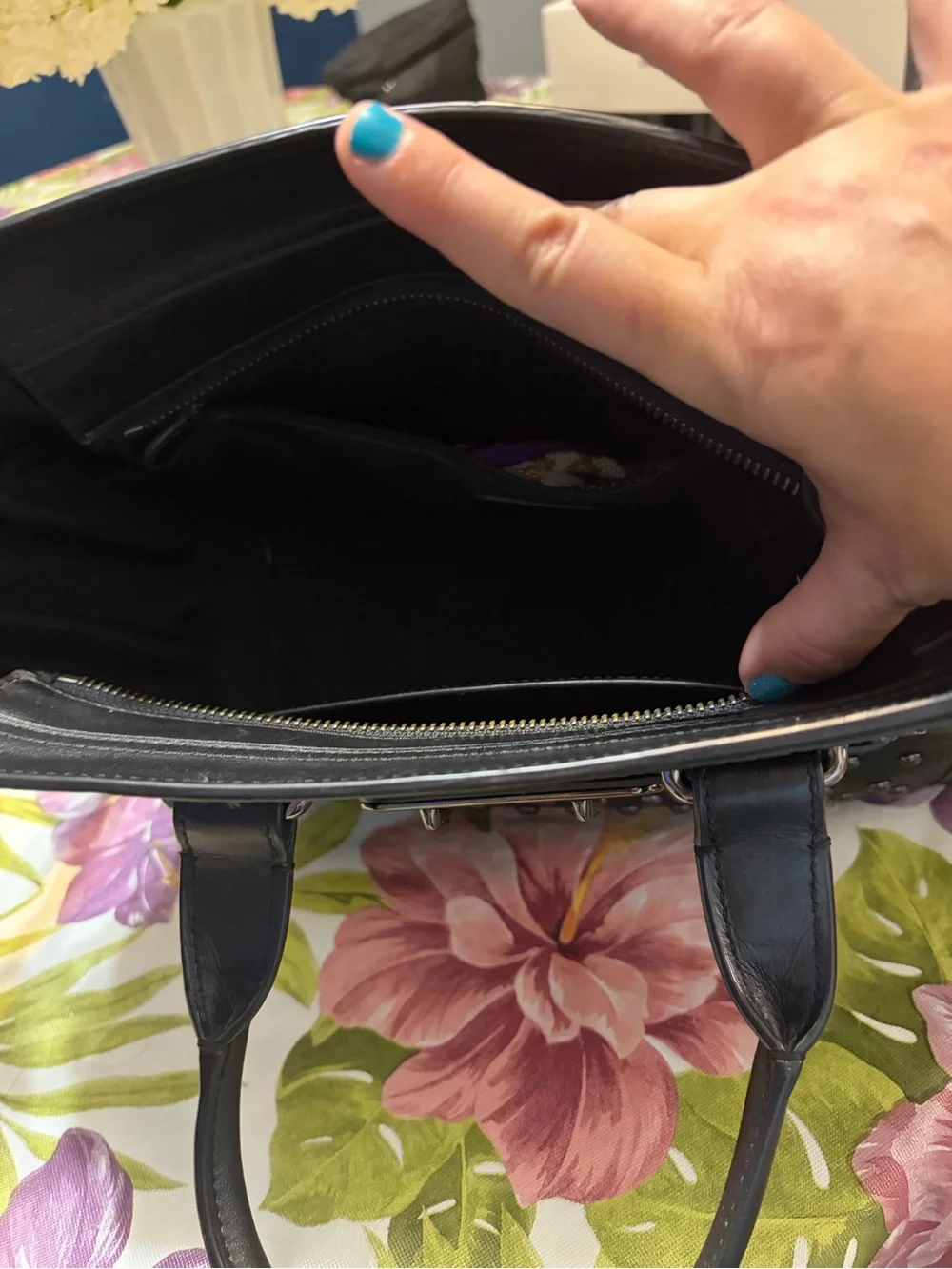 Coach Black Studded Leather Satchel with Top Handles
